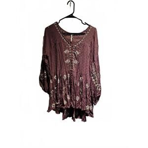FREE PEOPLE Womens Size S Arianna Tunic Top Flowey Embroidered Purple